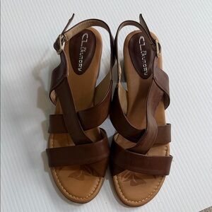 CL by Laundry Dark Brown Leather Crisscross Slingback Sandals
